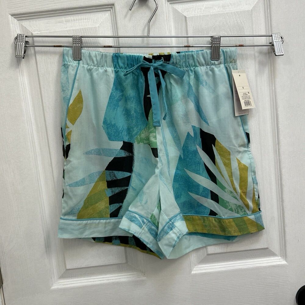 NWT Stars Above Women's Pajama Shorts Blue Leaf Print, Size Small